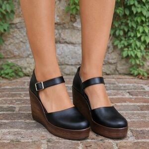 BOC Black Mary Jane Wedge Heels, 7M